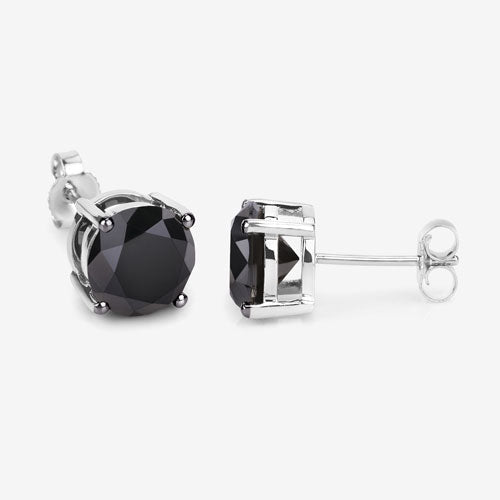 4.91 Carat Genuine Black Diamond 14K White Gold Earrings