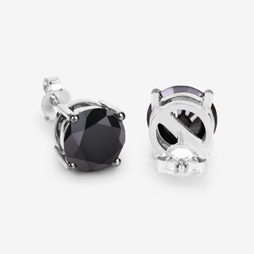 4.25 Carat Genuine Black Diamond 14K White Gold Earrings