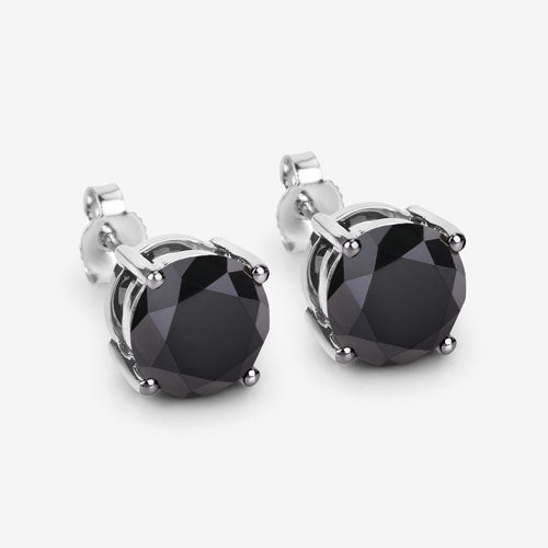 4.25 Carat Genuine Black Diamond 14K White Gold Earrings