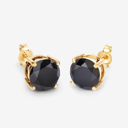 3.84 Carat Genuine Black Diamond 14K Yellow Gold Earrings