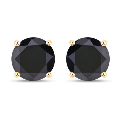 4.77 Carat Genuine Black Diamond 14K Yellow Gold Earrings