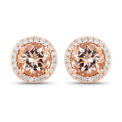 1.60 Carat Genuine Morganite and White Diamond 14K Rose Gold Earrings