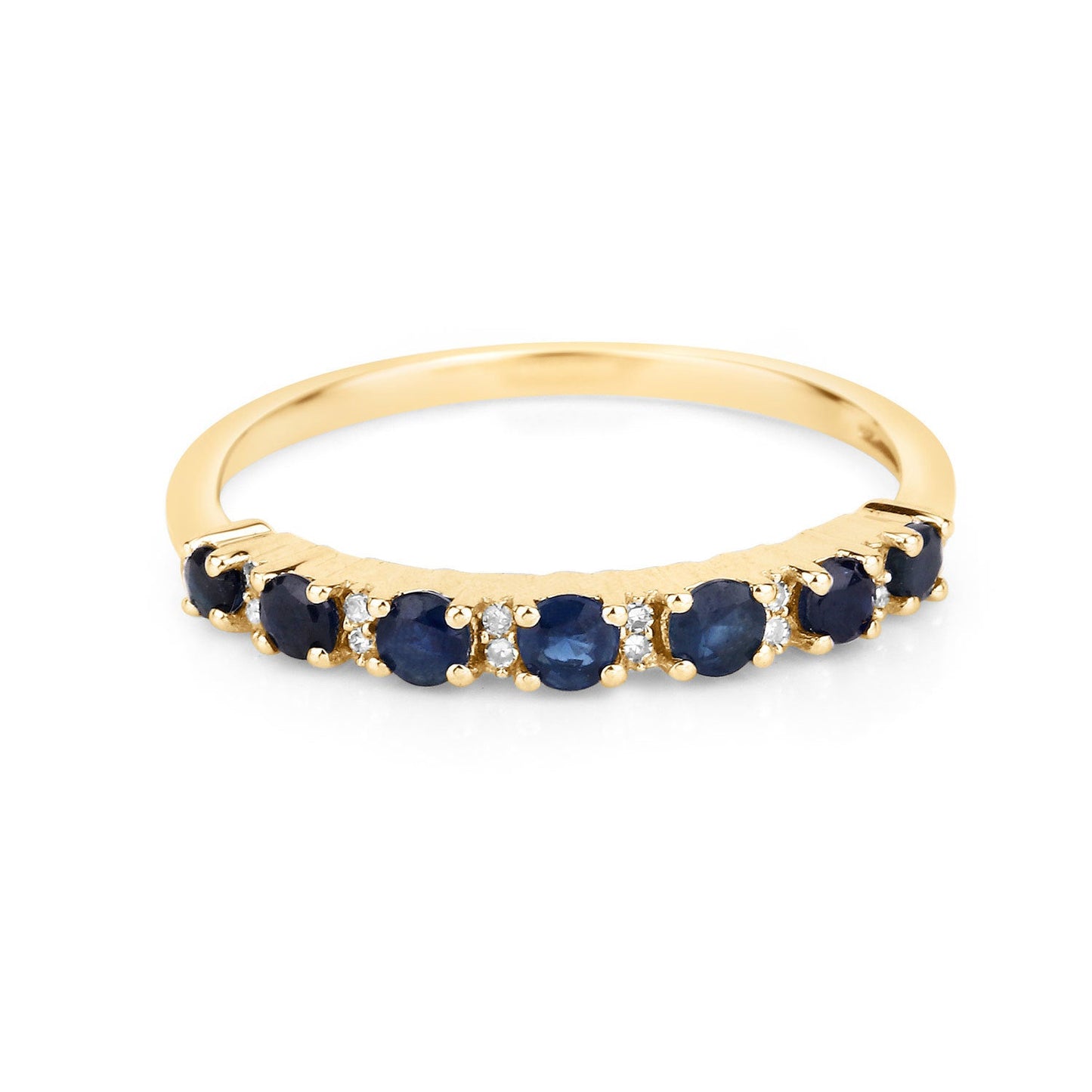 0.43 Carat Genuine Blue Sapphire and White Diamond 14K Yellow Gold Ring