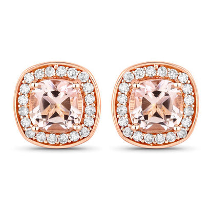1.68 Carat Genuine Morganite and White Diamond 14K Rose Gold Earrings