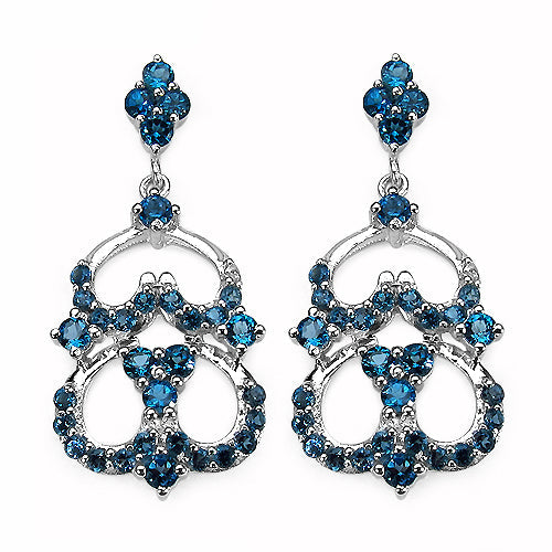 4.84 Carat Genuine London Blue Topaz .925 Sterling Silver Earrings