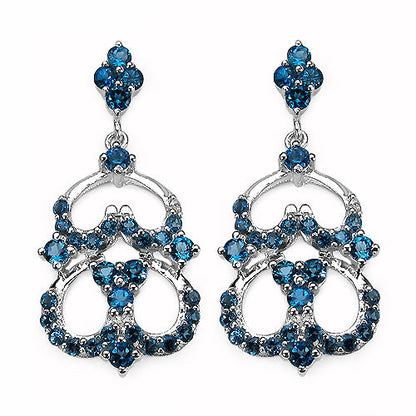 4.84 Carat Genuine London Blue Topaz .925 Sterling Silver Earrings
