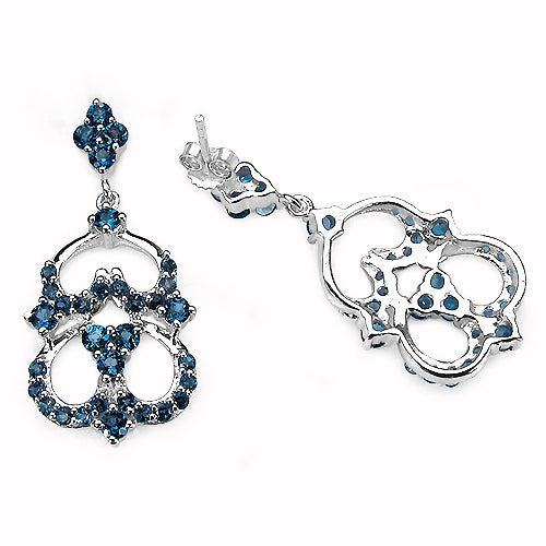 4.84 Carat Genuine London Blue Topaz .925 Sterling Silver Earrings