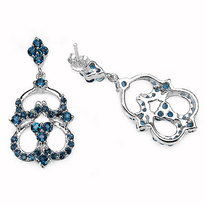 4.84 Carat Genuine London Blue Topaz .925 Sterling Silver Earrings