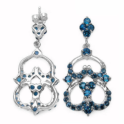 4.84 Carat Genuine London Blue Topaz .925 Sterling Silver Earrings