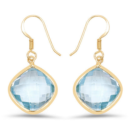 14K Yellow Gold Plated 29.00 Carat Genuine Blue Topaz .925 Sterling Silver Earrings