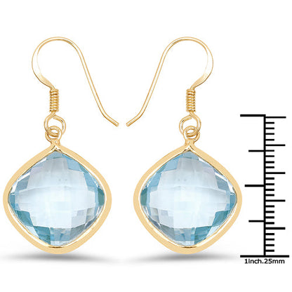 14K Yellow Gold Plated 29.00 Carat Genuine Blue Topaz .925 Sterling Silver Earrings