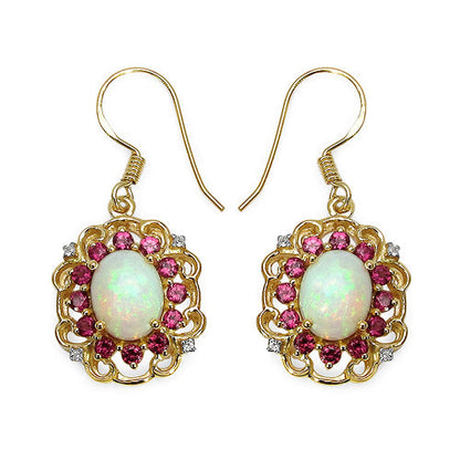 14K Yellow Gold Plated 4.94 Carat Genuine Multi Stones .925 Sterling Silver Earrings