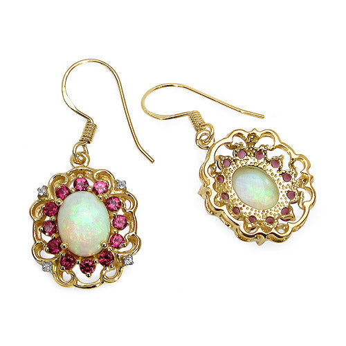 14K Yellow Gold Plated 4.94 Carat Genuine Multi Stones .925 Sterling Silver Earrings