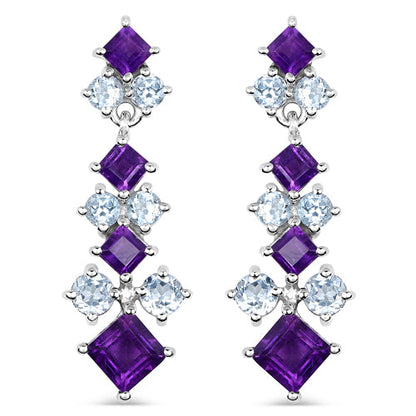 4.94 Carat Genuine Amethyst & Blue Topaz .925 Sterling Silver Earrings