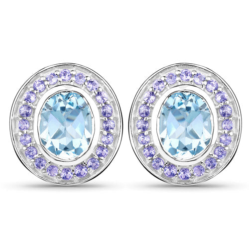 6.30 Carat Genuine Blue Topaz and Tanzanite .925 Sterling Silver Earrings