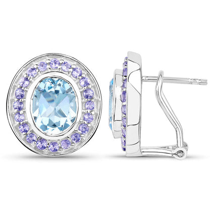 6.30 Carat Genuine Blue Topaz and Tanzanite .925 Sterling Silver Earrings