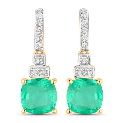 2.72 Carat Genuine Ethiopian Emerald and White Diamond 14K Yellow Gold Earrings