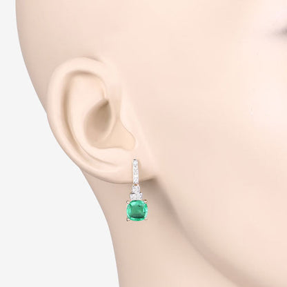 2.72 Carat Genuine Ethiopian Emerald and White Diamond 14K Yellow Gold Earrings