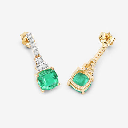 2.72 Carat Genuine Ethiopian Emerald and White Diamond 14K Yellow Gold Earrings