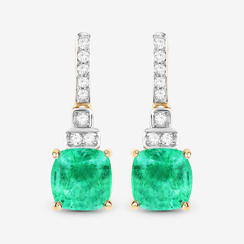 2.72 Carat Genuine Ethiopian Emerald and White Diamond 14K Yellow Gold Earrings