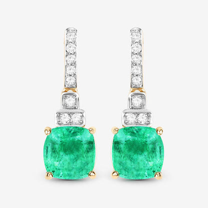 2.72 Carat Genuine Ethiopian Emerald and White Diamond 14K Yellow Gold Earrings