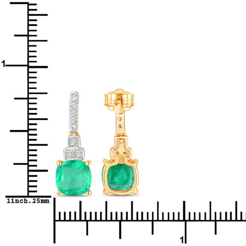 2.72 Carat Genuine Ethiopian Emerald and White Diamond 14K Yellow Gold Earrings
