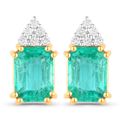 2.87 Carat Genuine Ethiopian Emerald and White Diamond 14K Yellow Gold Earrings