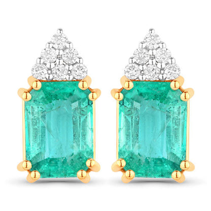 2.87 Carat Genuine Ethiopian Emerald and White Diamond 14K Yellow Gold Earrings