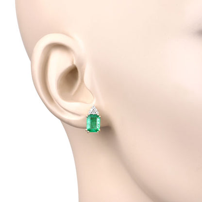 2.87 Carat Genuine Ethiopian Emerald and White Diamond 14K Yellow Gold Earrings