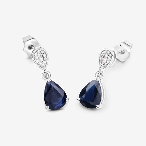 2.76 Carat Genuine Blue Sapphire and White Diamond 10K White Gold Earrings