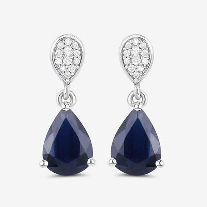 2.76 Carat Genuine Blue Sapphire and White Diamond 10K White Gold Earrings