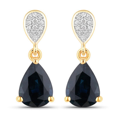 2.76 Carat Genuine Blue Sapphire and White Diamond 10K Yellow Gold Earrings