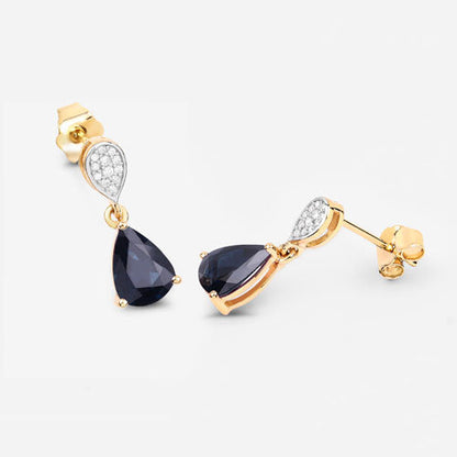 2.76 Carat Genuine Blue Sapphire and White Diamond 10K Yellow Gold Earrings