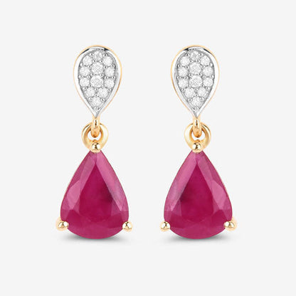 2.46 Carat Genuine Ruby and White Diamond 10K Yellow Gold Earrings