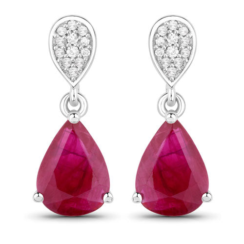 2.46 Carat Genuine Ruby and White Diamond 14K White Gold Earrings