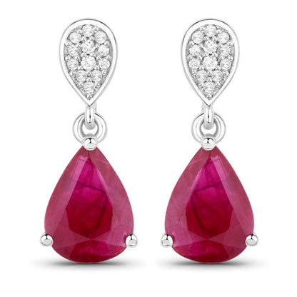 2.46 Carat Genuine Ruby and White Diamond 14K White Gold Earrings