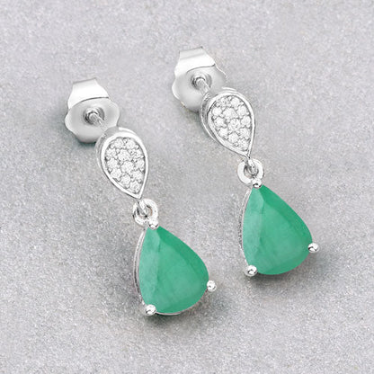 2.28 Carat Genuine Zambian Emerald and White Diamond 10K White Gold Earrings