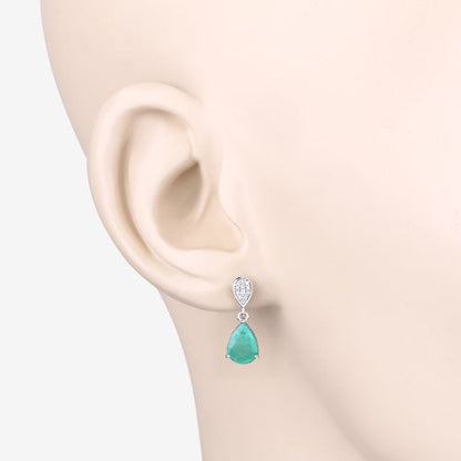 2.28 Carat Genuine Zambian Emerald and White Diamond 10K White Gold Earrings
