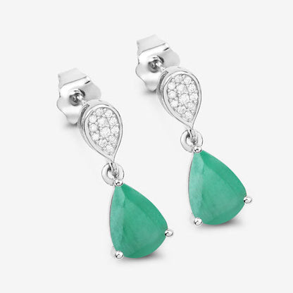 2.28 Carat Genuine Zambian Emerald and White Diamond 10K White Gold Earrings