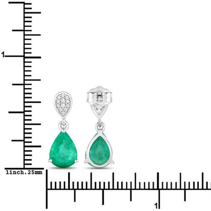 2.28 Carat Genuine Zambian Emerald and White Diamond 14K White Gold Earrings