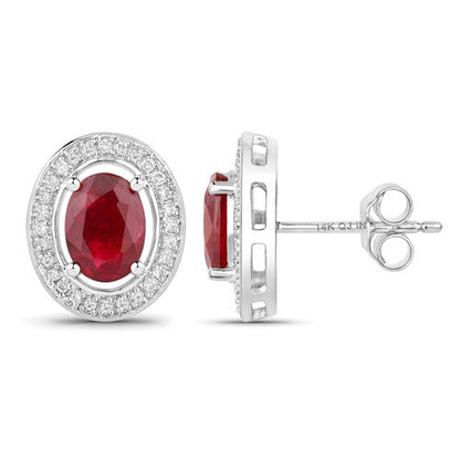 2.12 Carat Genuine Ruby and White Diamond 14K White Gold Earrings