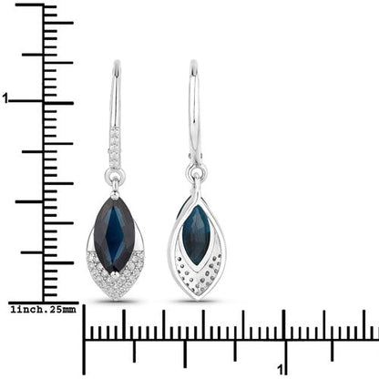 2.79 Carat Genuine Blue Sapphire and White Diamond 14K White Gold Earrings
