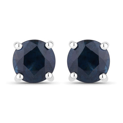 1.30 Carat Genuine Blue Sapphire 14K White Gold Earrings