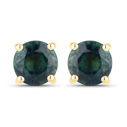 1.30 Carat Genuine Blue Sapphire 14K Yellow Gold Earrings
