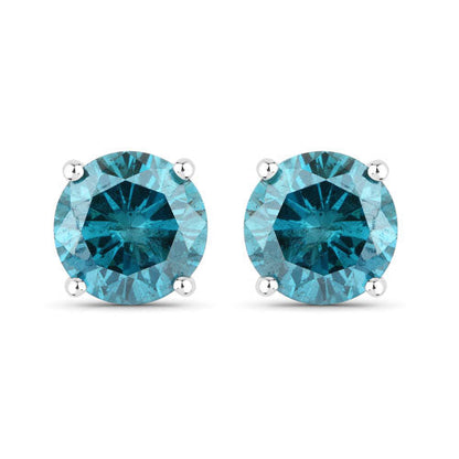 0.81 Carat Genuine Blue Diamond 14K White Gold Earrings