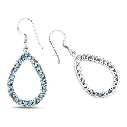 4.32 Carat Genuine London Blue Topaz .925 Sterling Silver Earrings