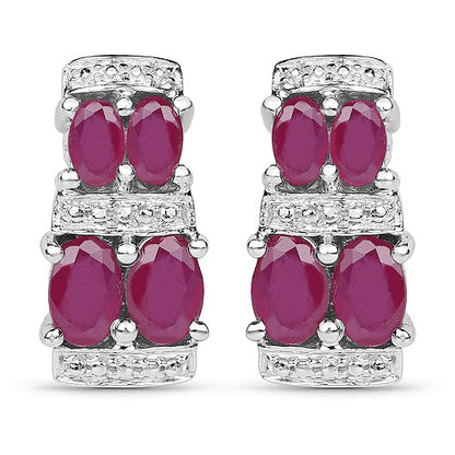 3.20 Carat Glass Filled Ruby .925 Sterling Silver Earrings