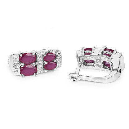 3.20 Carat Glass Filled Ruby .925 Sterling Silver Earrings