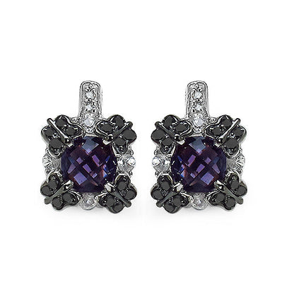 2.67 Carat Genuine Amethyst White Sapphire & Black Diamond .925 Sterling Silver Earrings
