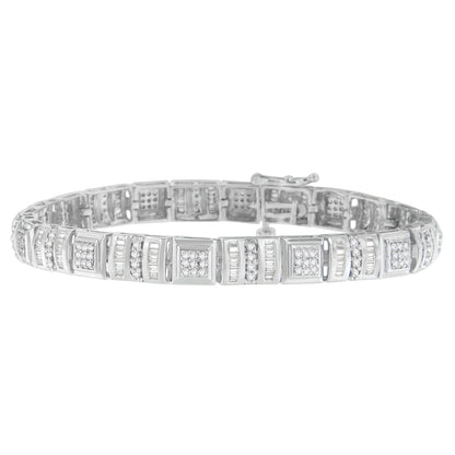 10K White Gold Round and Baguette Cut Diamond Bracelet (2.00 cttw, H-I Color, I2-I3 Clarity)